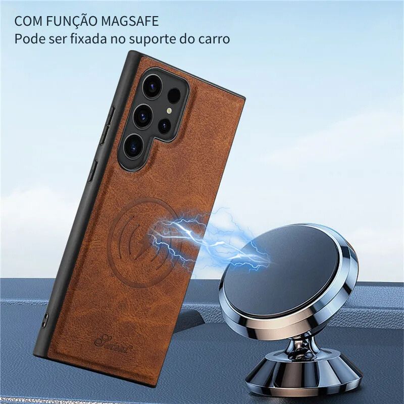 Capa Carteira Removível S24 S23 Plus Ultra Magsafe Slim Couro