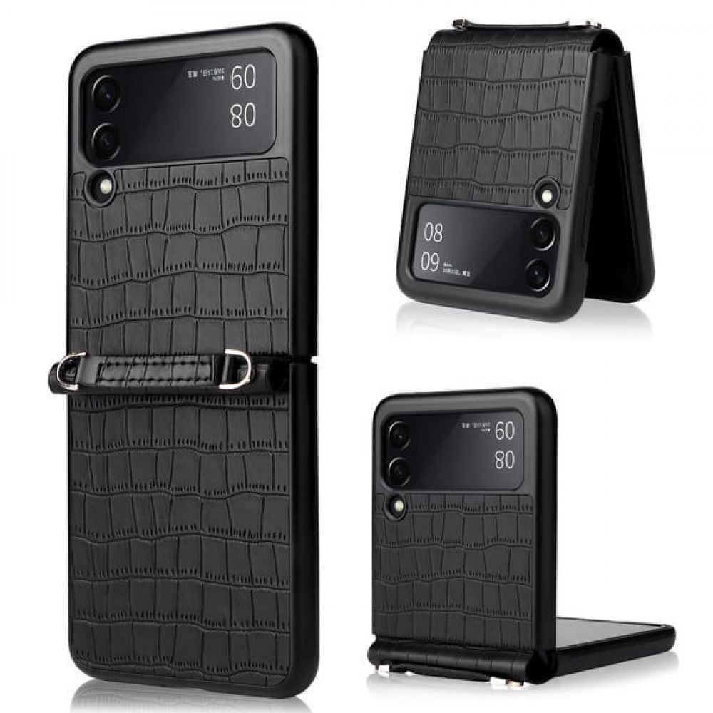 Case Samsung Z Flip 3 e 4 Couro Texturizada Alça Luxuosa - Só Capinhas